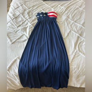 NWOT Size large patriotic tube top maxi dress with American flag top